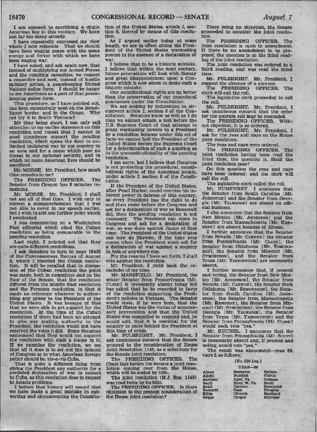 Congressional Record, Senate, 7 Aug 1964, p. 18470, roll call on the resolution (page image)